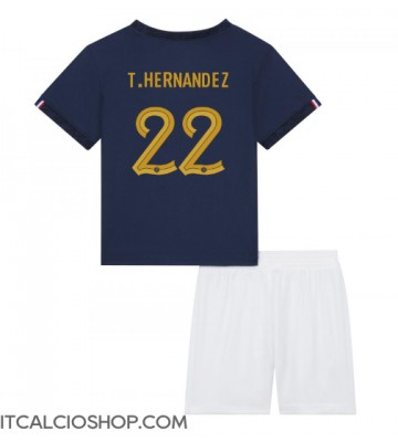 Francia Theo Hernandez #22 Prima Maglia Bambino Mondiali 2022 Manica Corta (+ Pantaloni corti)